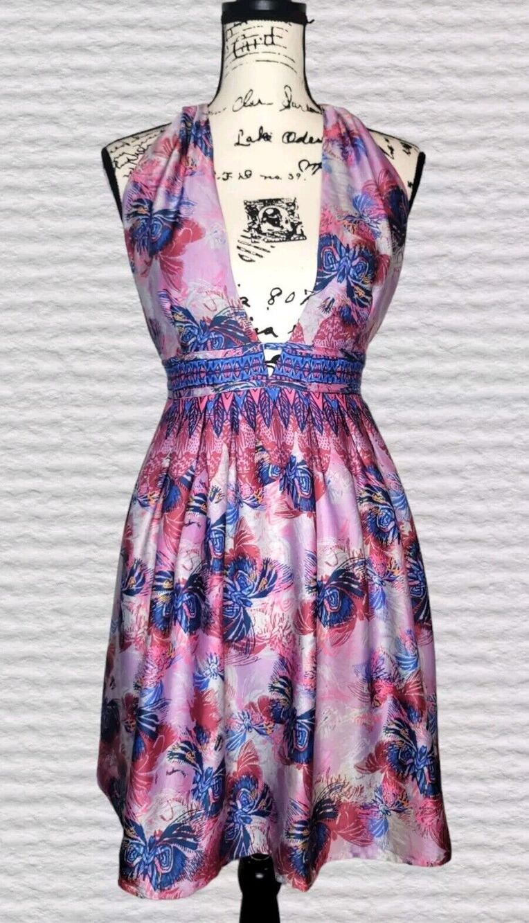Free People Tropical Daydream Mini Dress Women MED Purple Peacock Open Back
